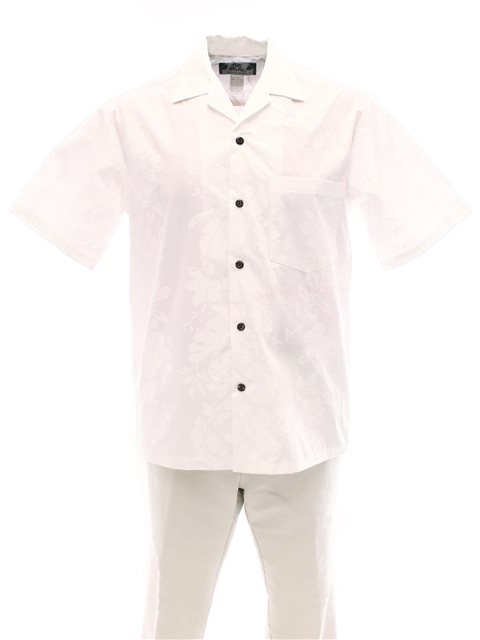 Two Palms - Hibiscus Panel White Cotton Men's Hawaiian Shirt