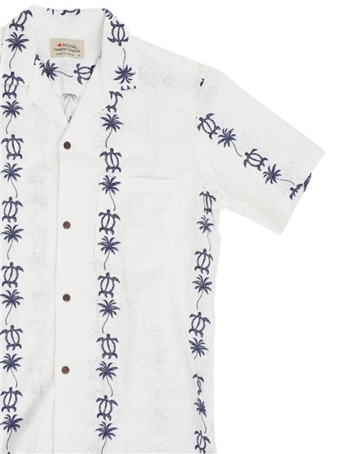 Royal Hawaiian Creations - Blue Honu White Cotton Men's Hawaiian Shirt