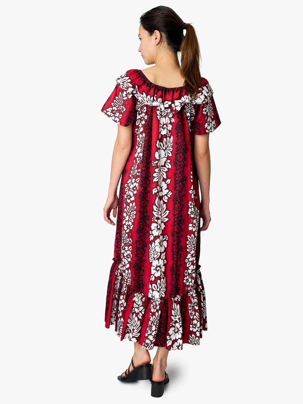 red muumuu dress Pacific Legend - Kilauea Red Ruffle Shoulder Muumuu - Women's Hawaiian Dress