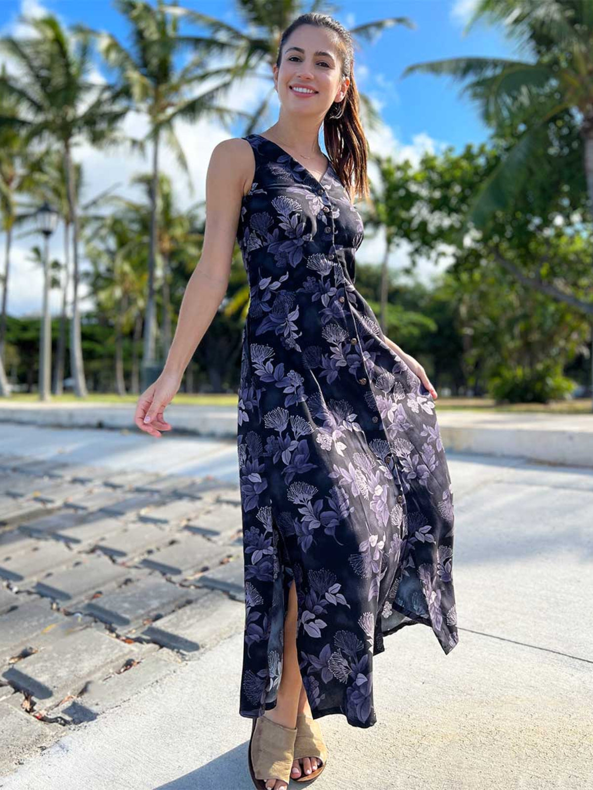 Paradise Found - Ohia Black Rayon Hawaiian Long Dress