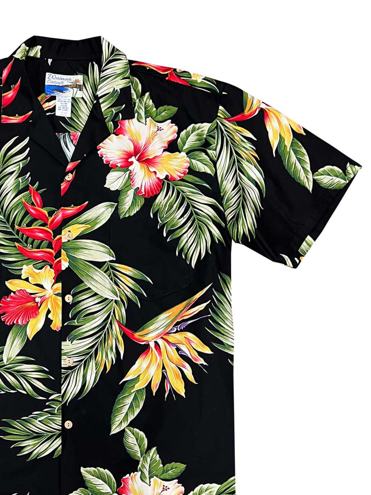 Waimea Casuals - Orchid Paradise Black Cotton Men's Hawaiian Shirt