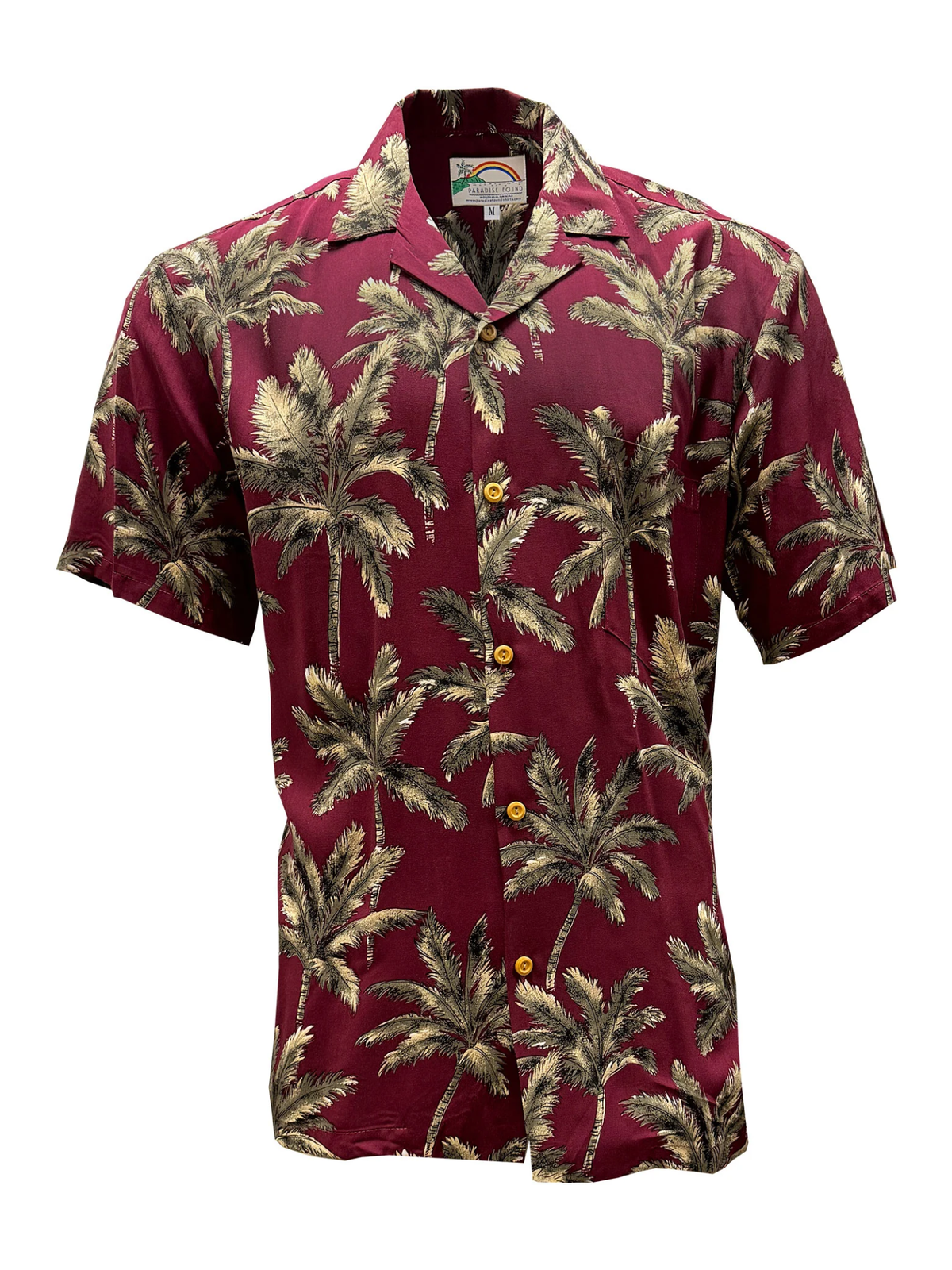Paradise Found - Royal Palms Maroon Rayon Men's Hawaiian Shirt