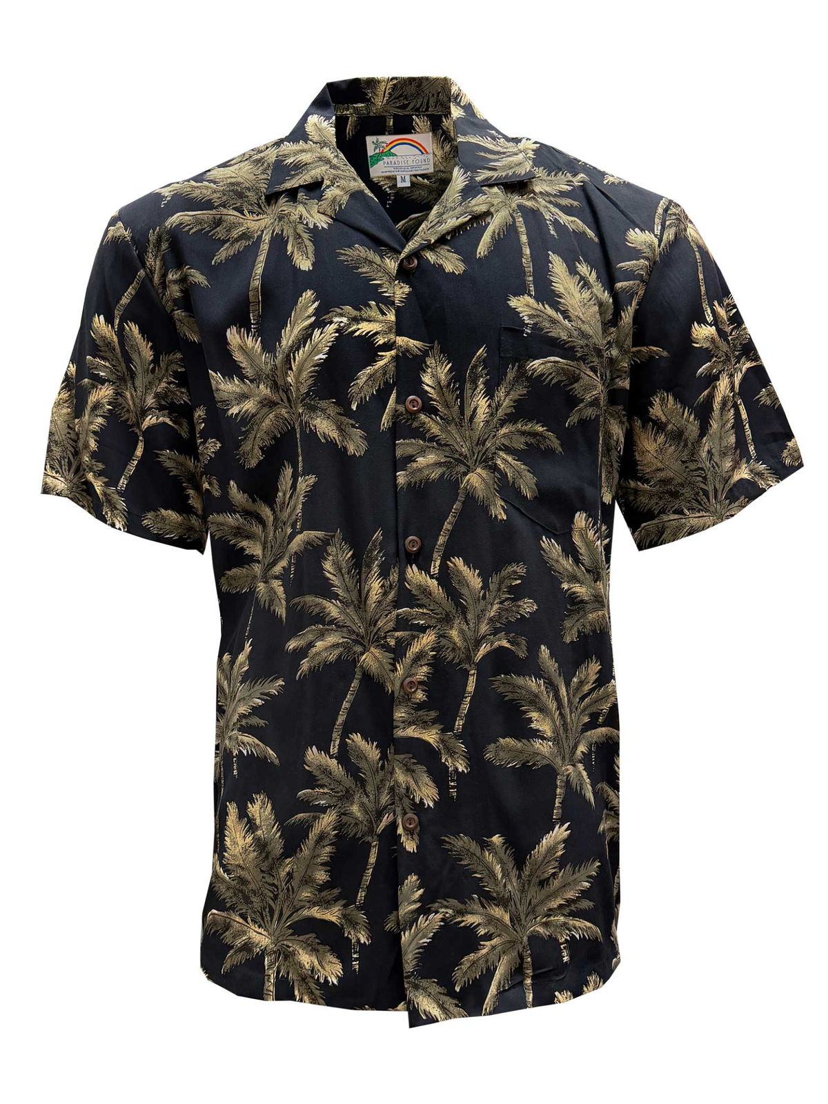 Paradise Found - Royal Palms Black Rayon Men's Hawaiian Shirt