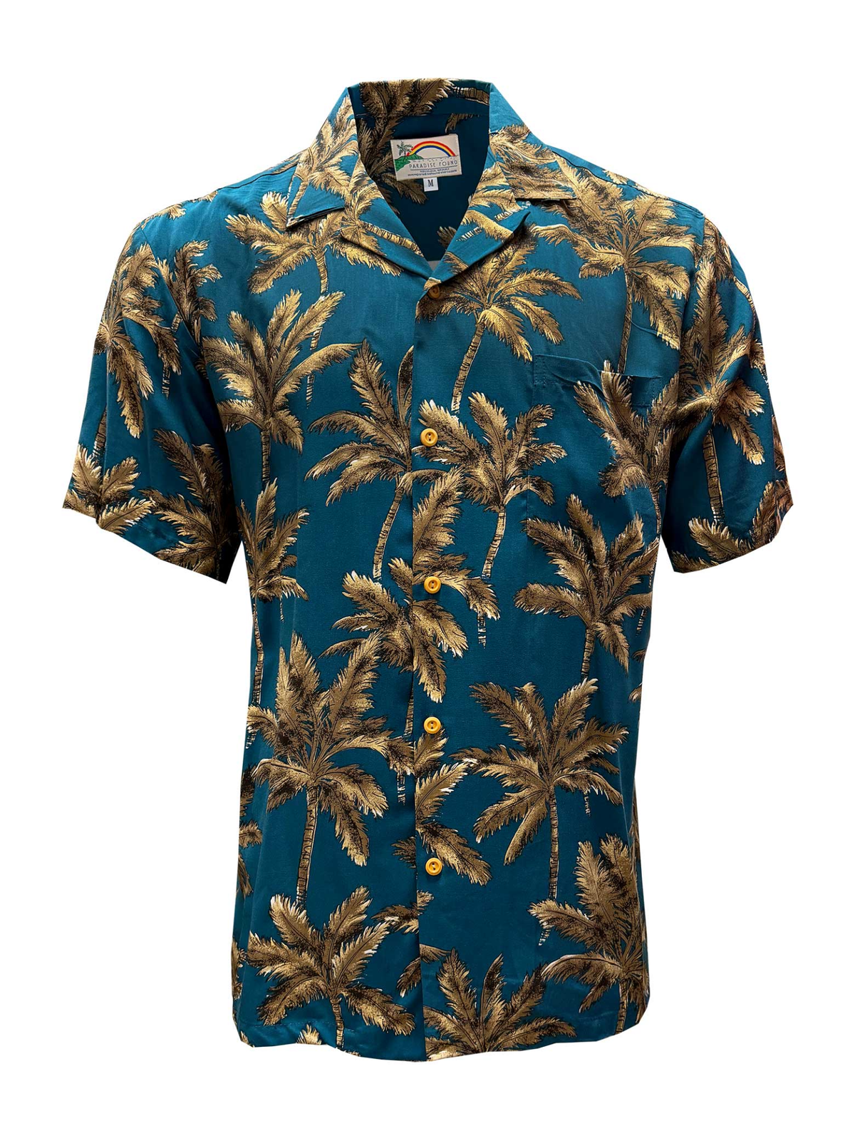 Paradise Found - Royal Palms Moonlight Teal Rayon Men's Hawaiian Shirt