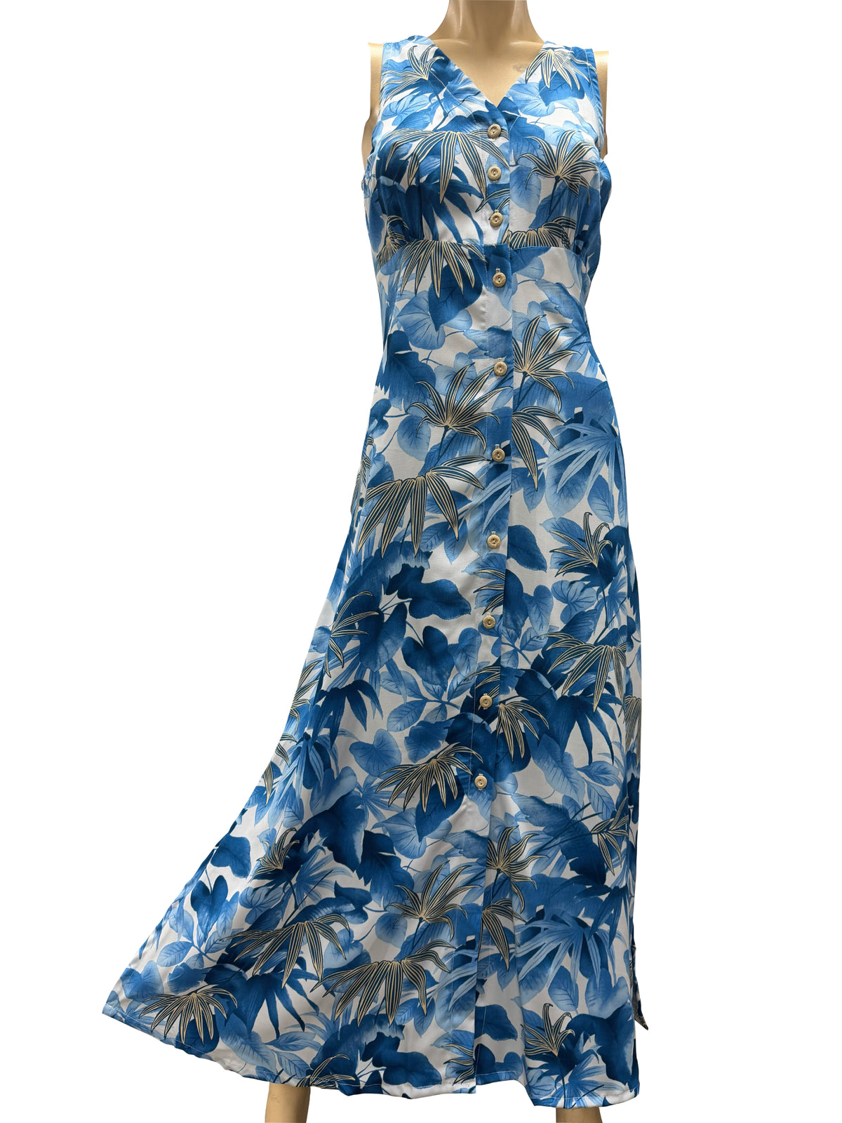 Paradise Found - Shadow Garden Blue Rayon Hawaiian Long Dress