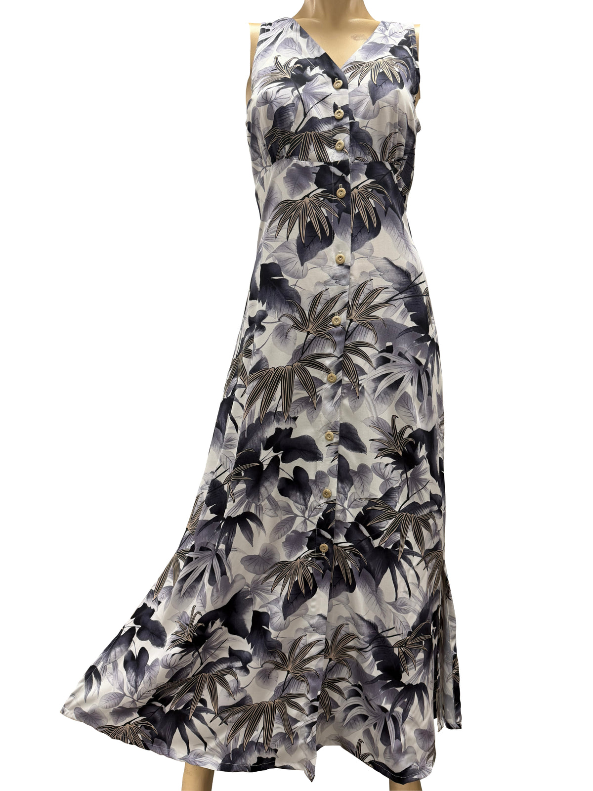 Paradise Found - Shadow Garden Gray Rayon Hawaiian Long Dress