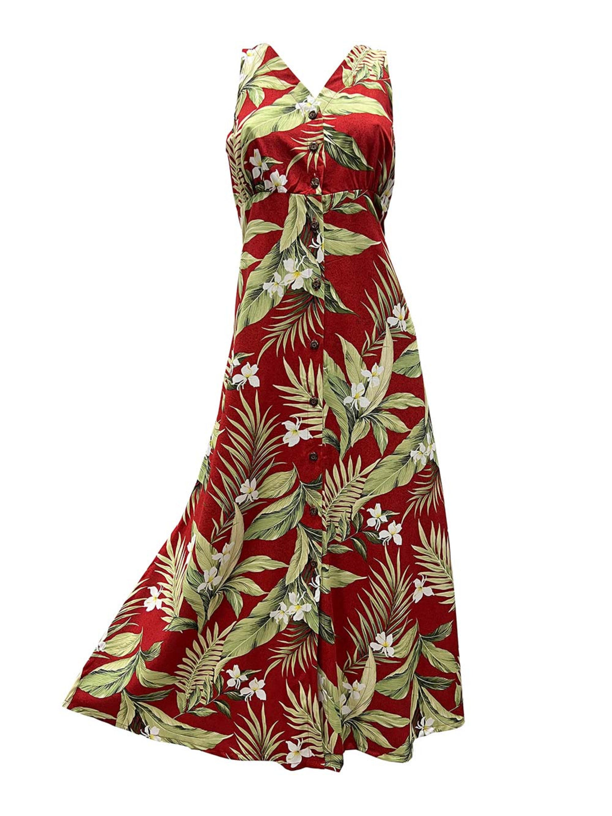 Paradise Found - White Ginger Red Rayon Hawaiian Long Dress