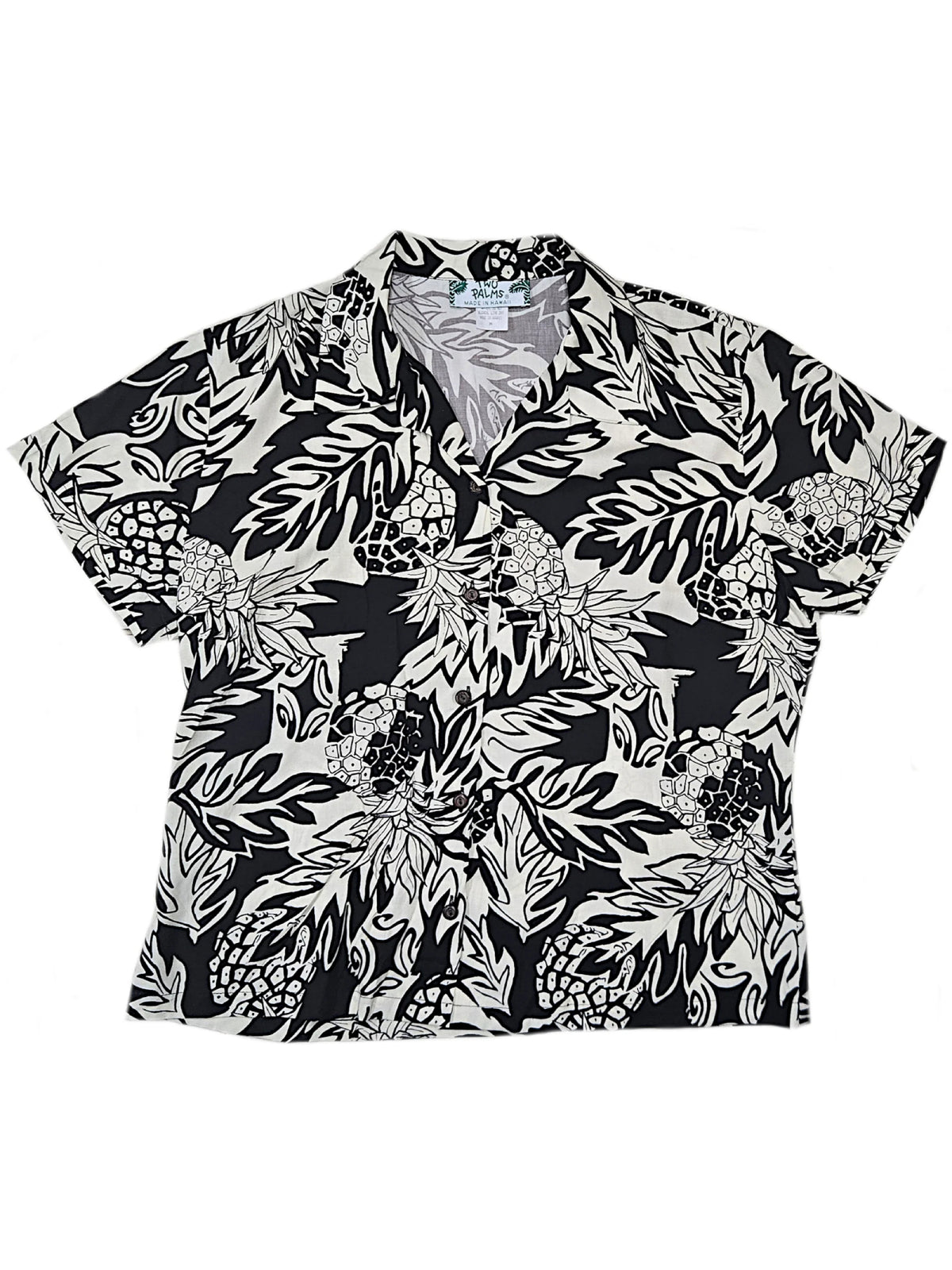 Two Palms - Wild Pineapple Black Rayon Women's Hawaiian Shirt