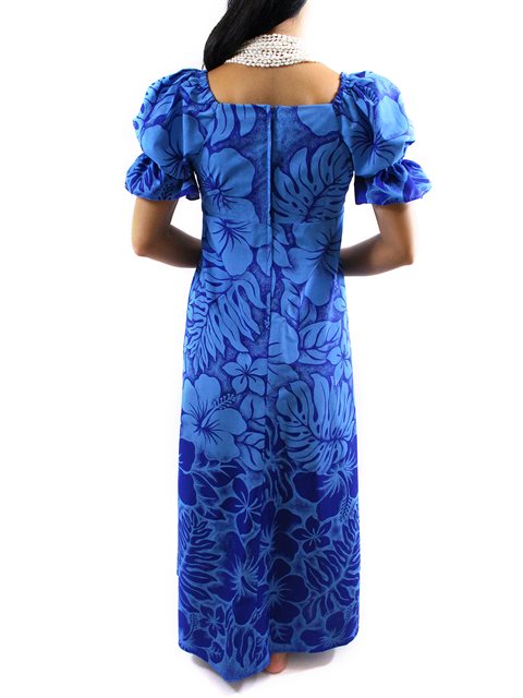 Ka Makani - Gradation Medley Navy Poly Cotton Hawaiian Long Muumuu Dress Xs Ka Makani - Gradation Medley Navy Poly Cotton Hawaiian Long Muumuu Dress Xs