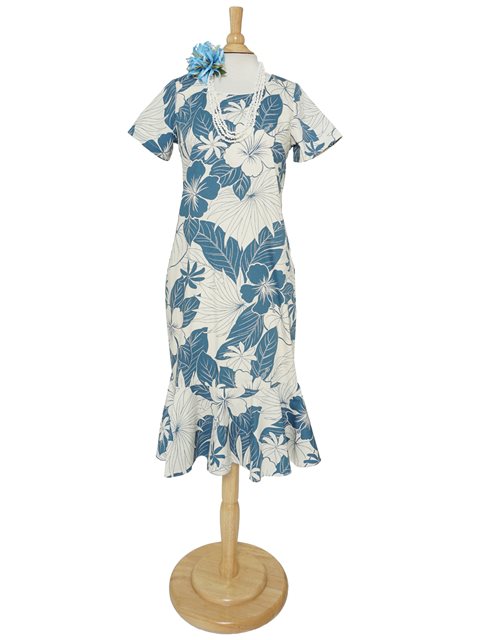 Anuenue - Lanai Blue Cotton Hawaiian Sleeve Midi Dress