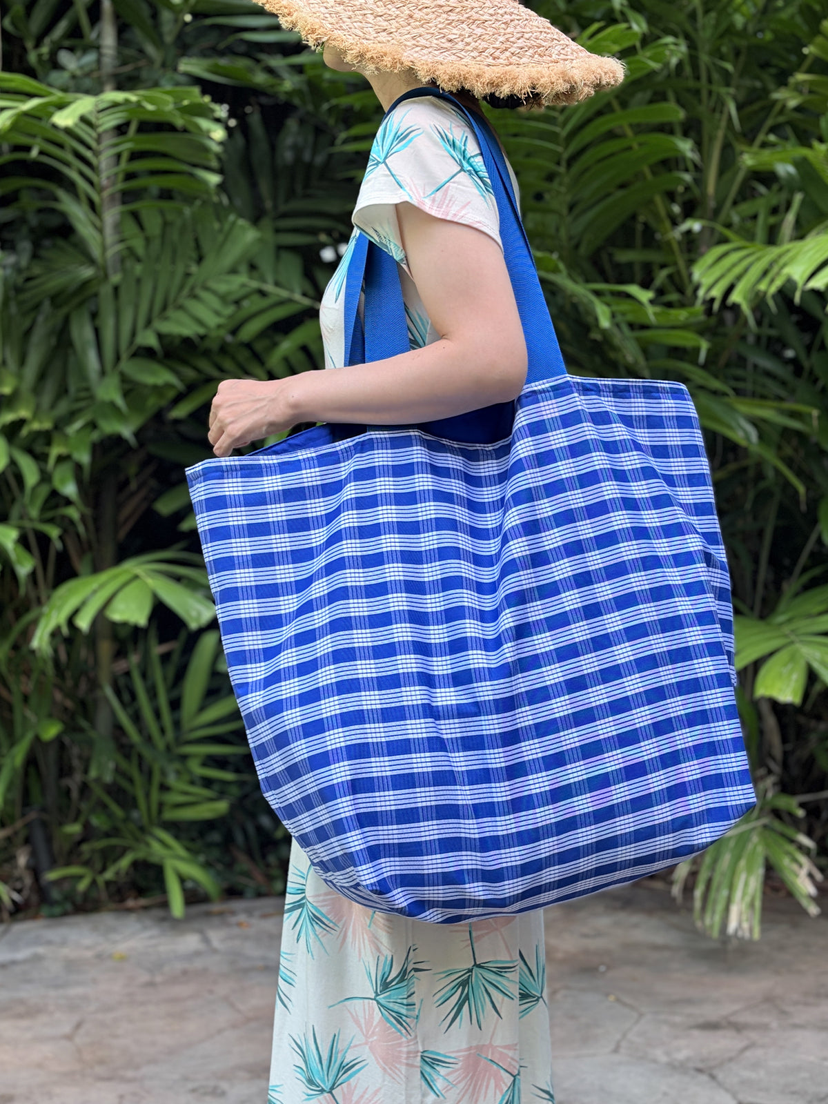 XL Hawaiian Tote Bag Palaka Blue