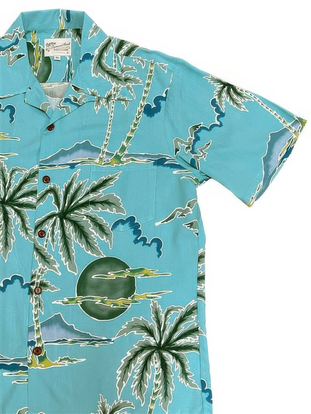 Paradise Found - Retro Scenic Palm Aqua Rayon Men's Hawaiian Shirt