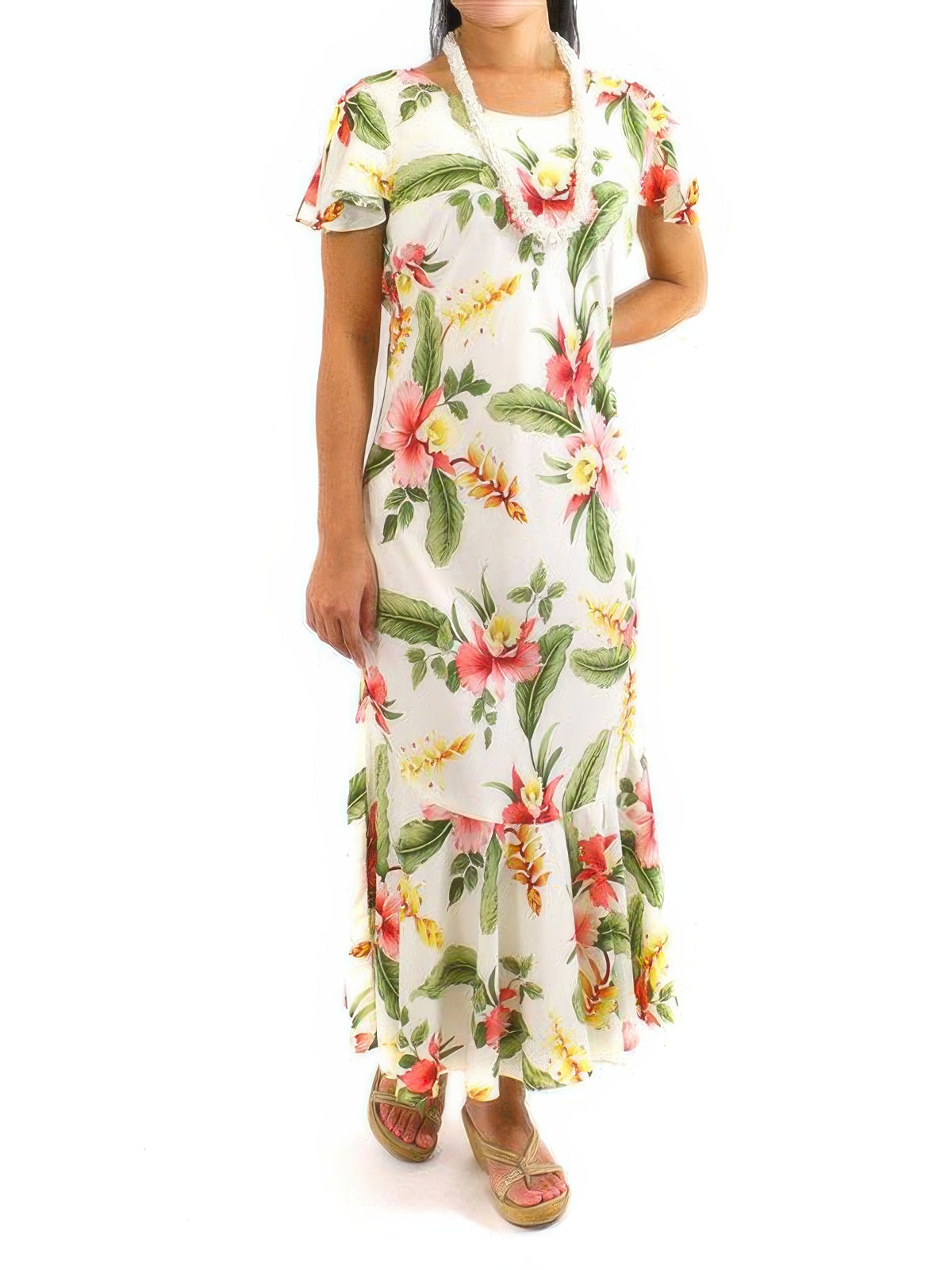 Two Palms - Sonic Beige Rayon Hawaiian Long Dress