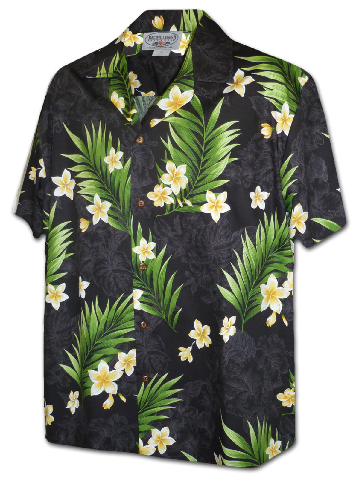 Pacific Legend - Hibiscus & Plumeria Black Cotton Men's Hawaiian Shirt