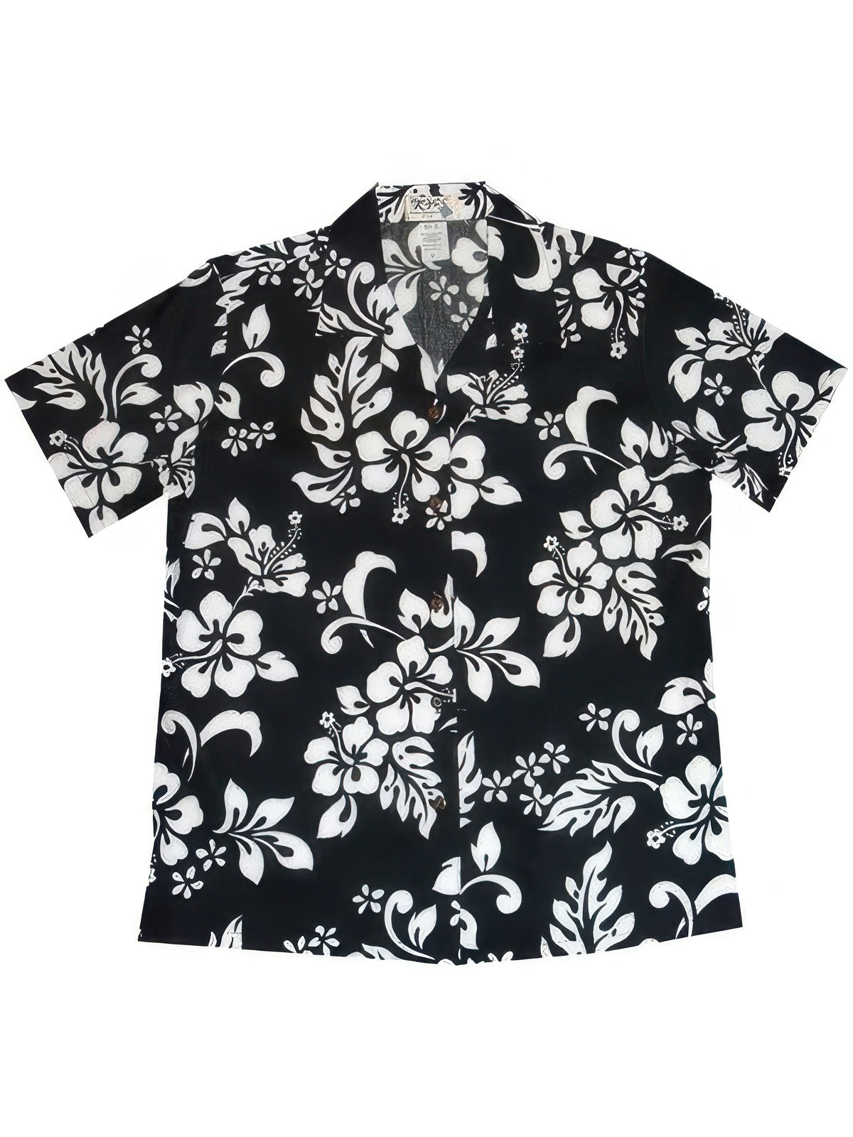 Ky's - Classic Hibiscus Black Cotton Women's Hawaiian Shirt