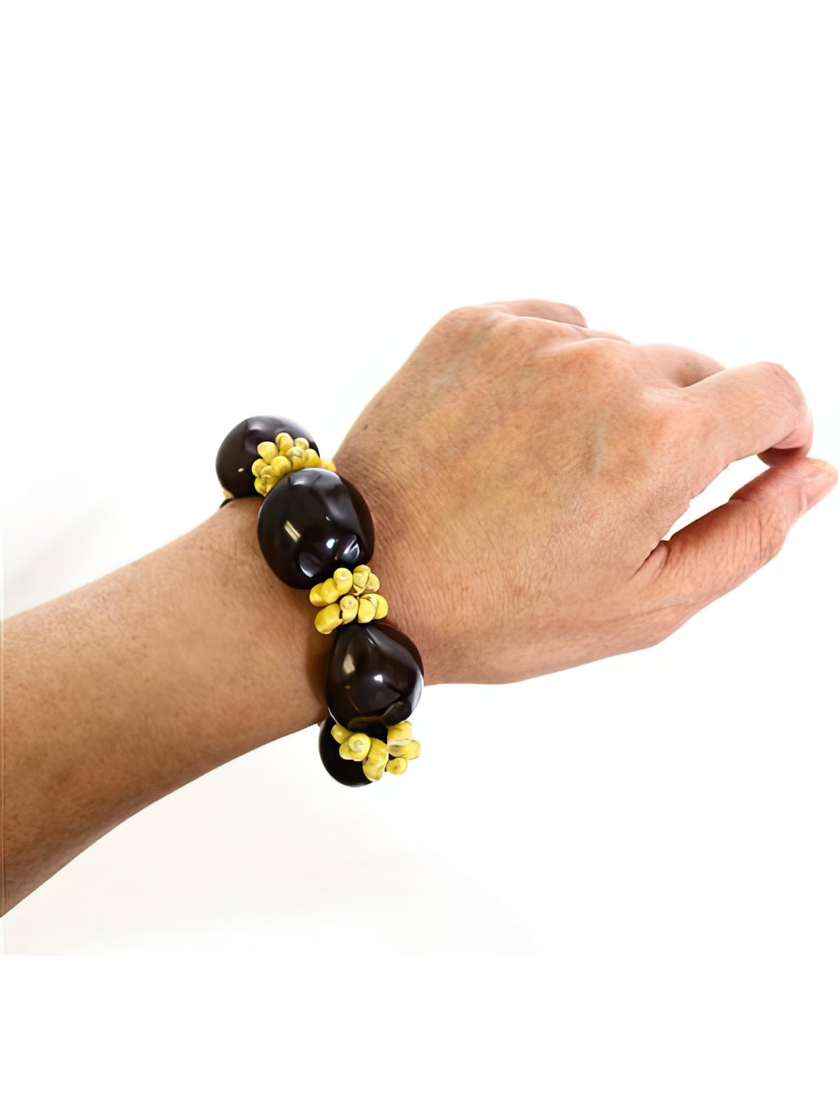 Ka Makani - Yellow Brown Kukui Nut & Mongo Shell Combination Bracelet