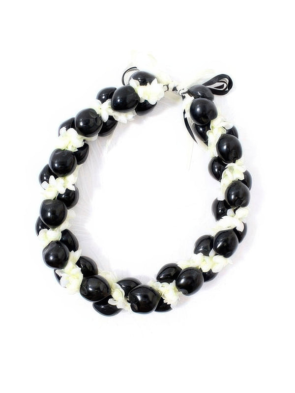 Ka Makani - Black Braided Kukui Choker with Pikake flower