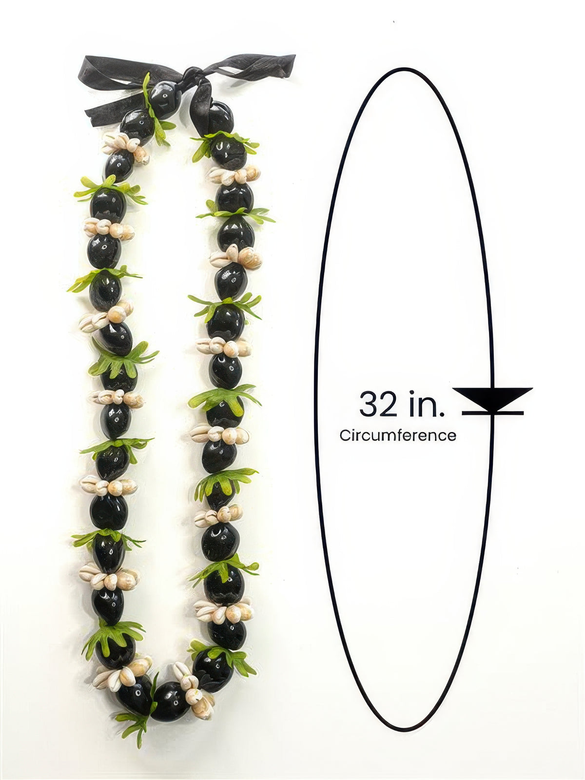 Ka Makani - Black Kukui Nut, Leaf & Shell Combination Lei
