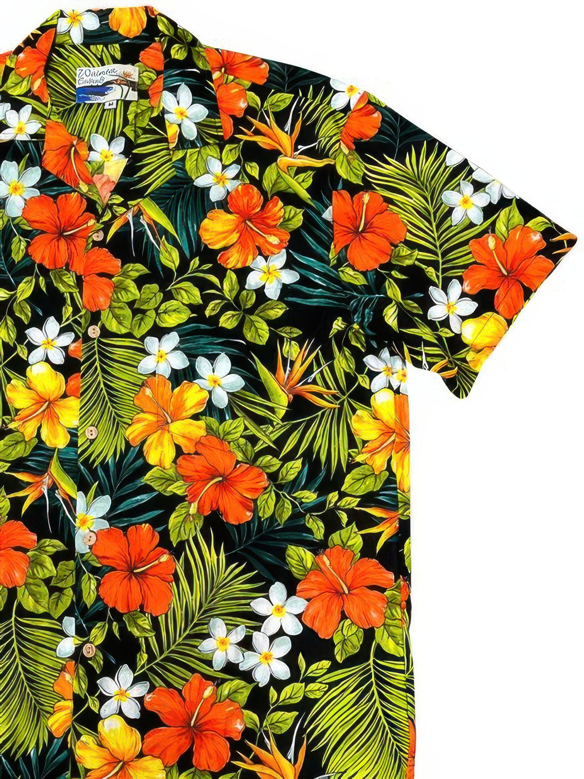 Waimea Casuals - Tropical Garden Black Cotton Men's Hawaiian Shirt