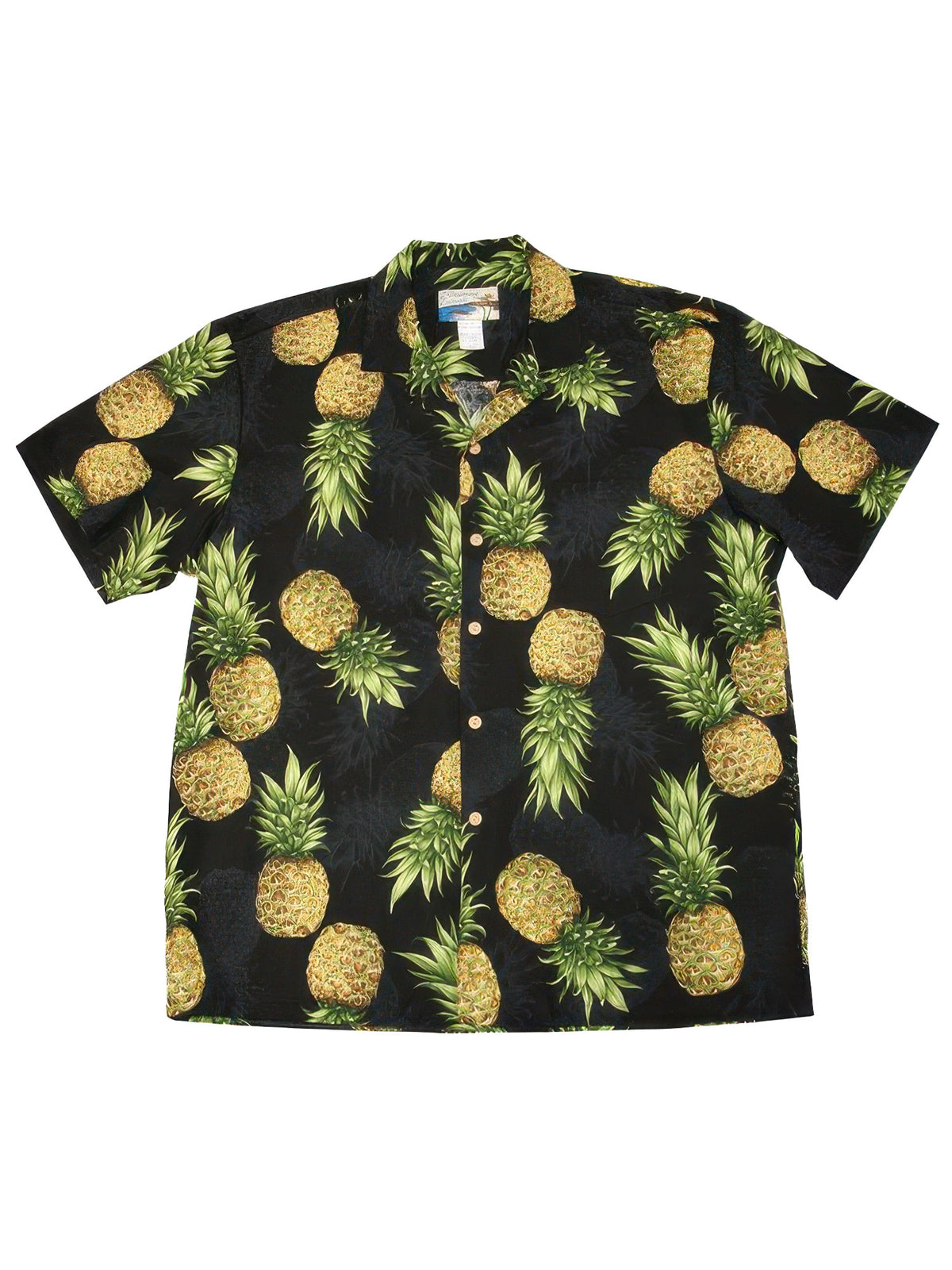 Waimea Casuals - Maui Pineapple Black Cotton Men's Hawaiian Shirt
