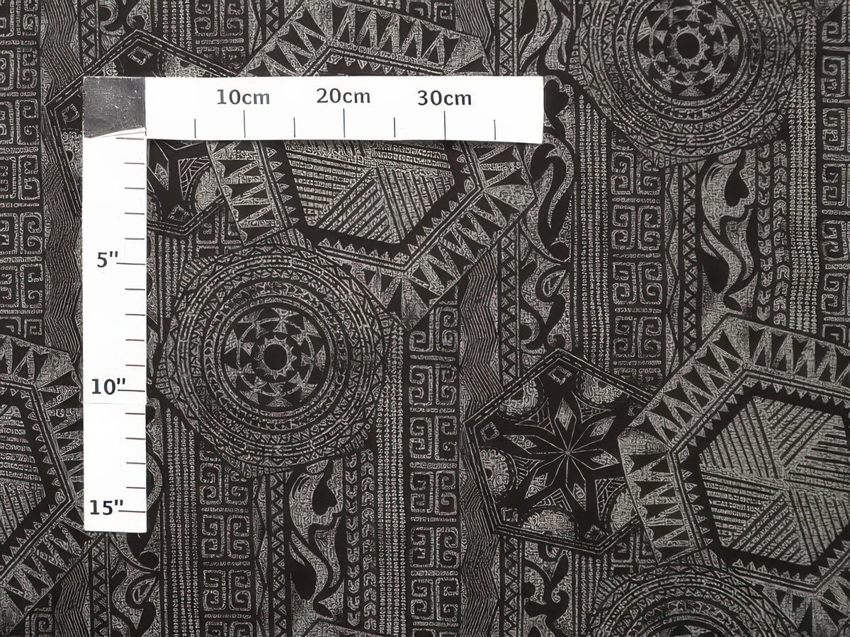 Ka Makani - Textured Tapa Black Poly Cotton Hawaiian Fabric QSQ-18-985