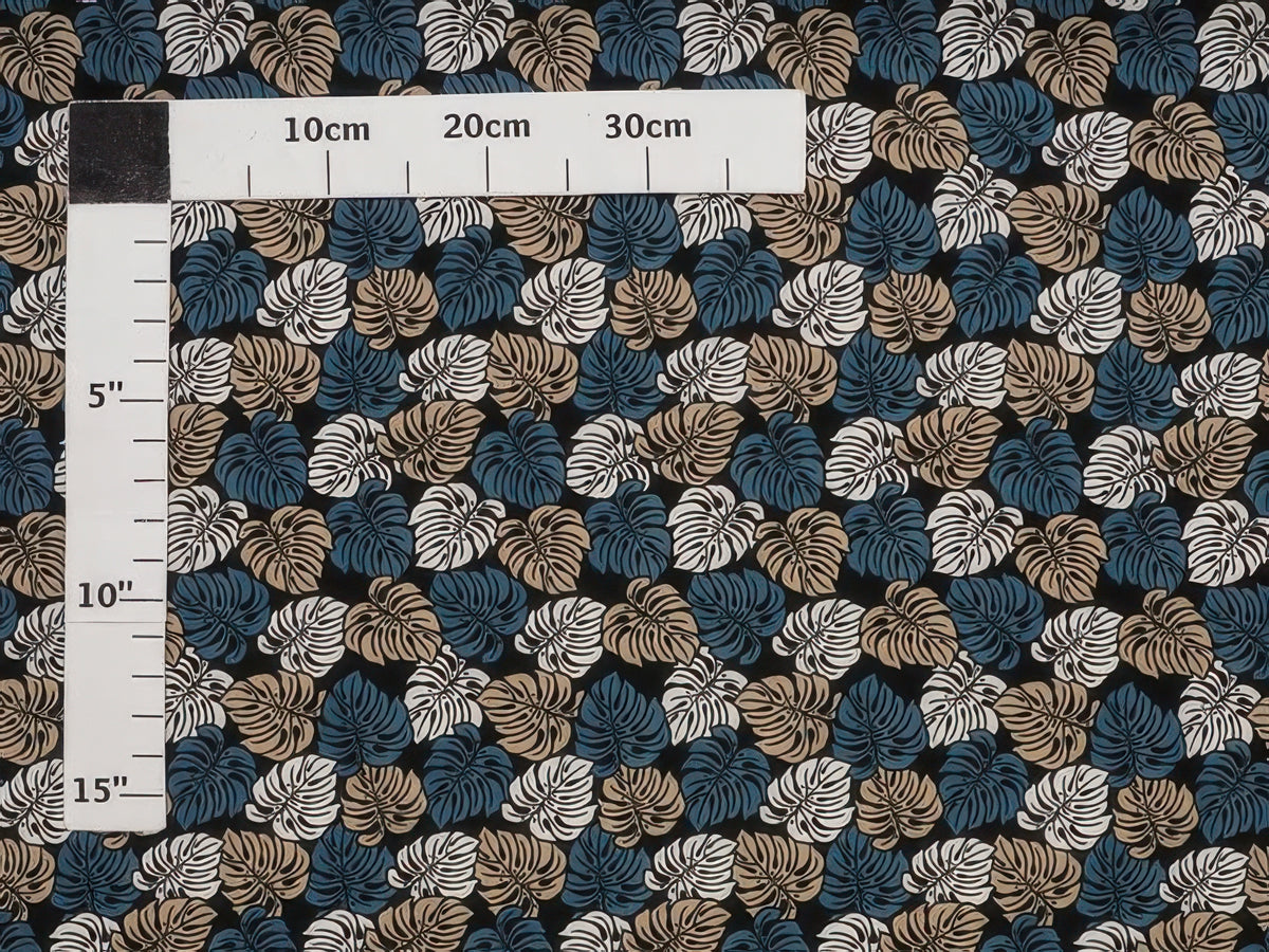 Ka Makani - Monstera Leaf Black Poly Cotton Hawaiian Fabric WL-014