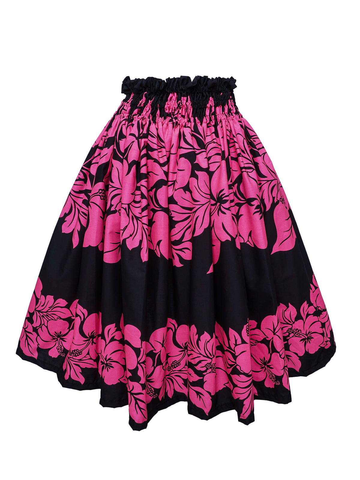 Ka Makani - Hibiscus Pink & Black Poly Cotton Hula Pau Skirt
