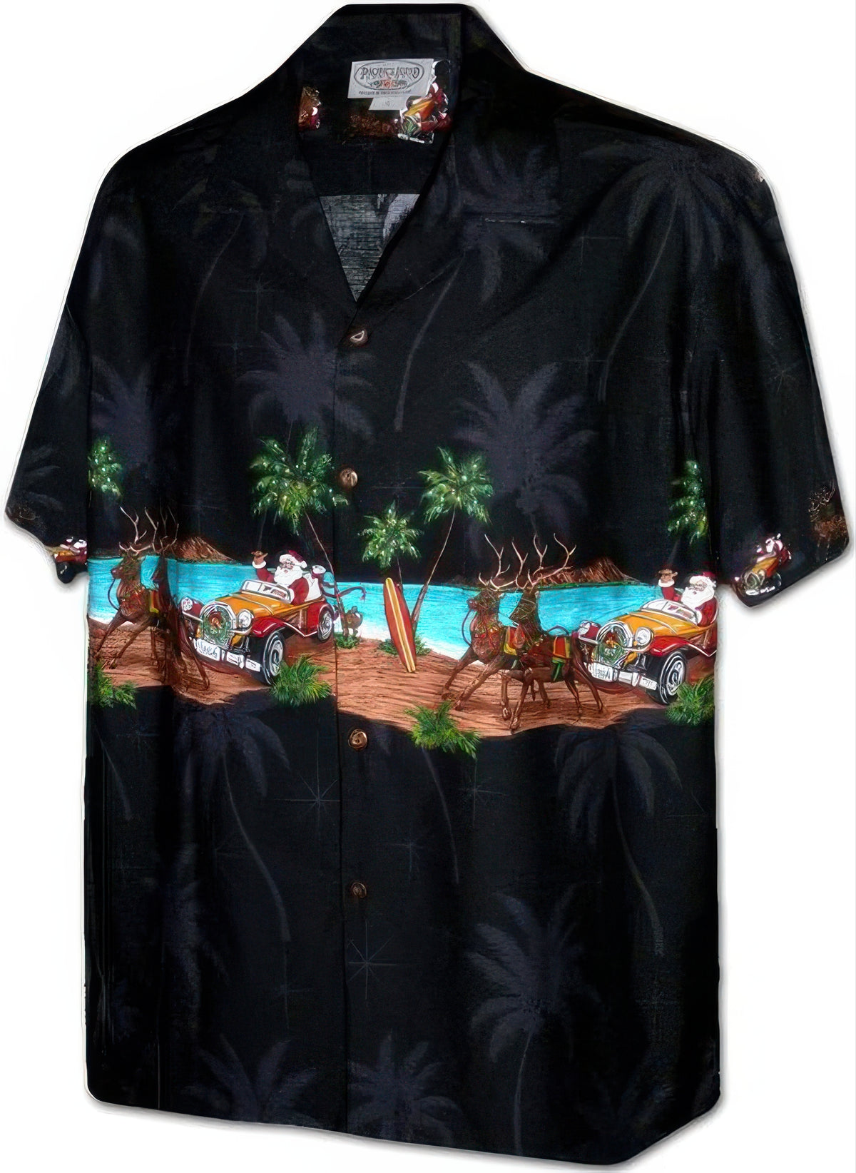 Pacific Legend - Santa Black Cotton Men's Hawaiian Border Shirt