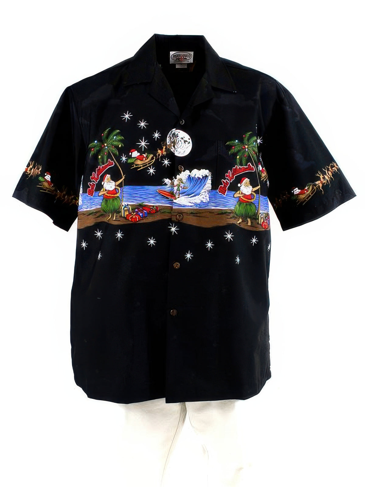 Pacific Legend - Hula Santa Black Cotton Mens Hawaiian Shirt