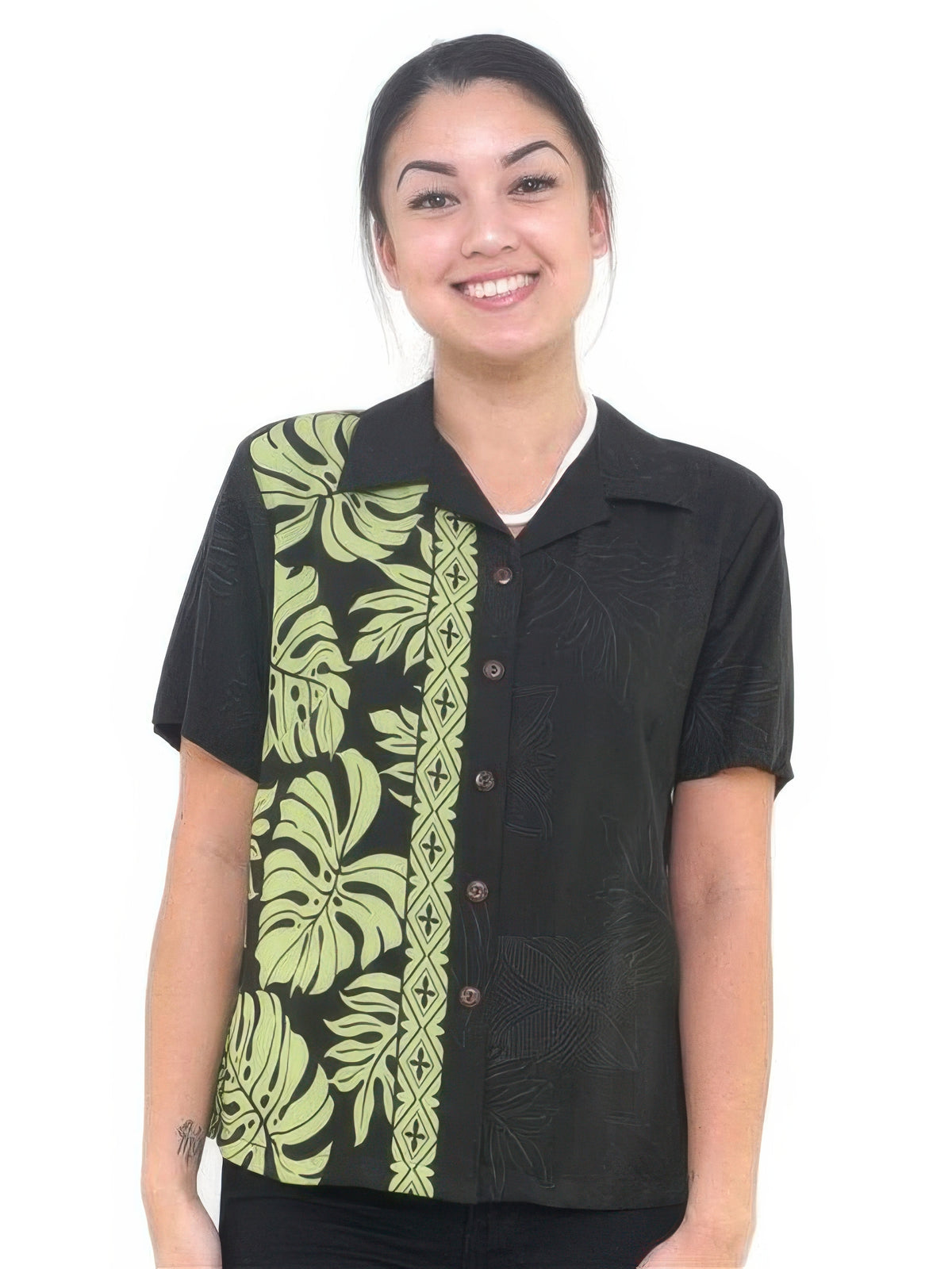 Hilo Hattie - Prince Kuhio Black & Green Rayon Women's Hawaiian Shirt