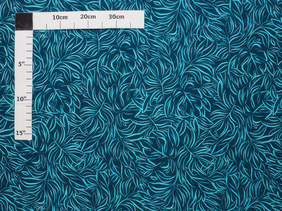 Ka Makani - Palm Leaf Teal Poly Cotton Hawaiian Fabric NLX-30377