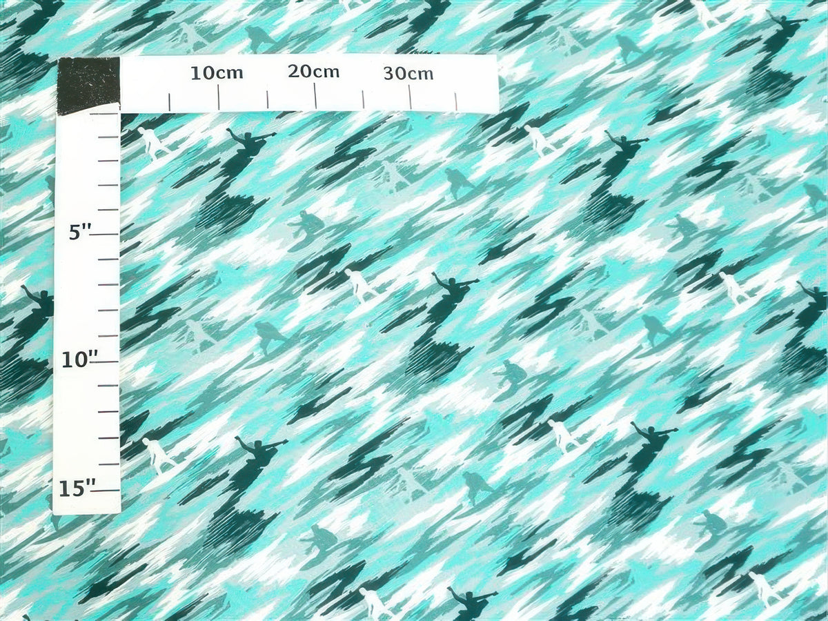 Ka Makani - Surfing Paradise Aqua 100% Cotton Hawaiian Fabric CM-18-15