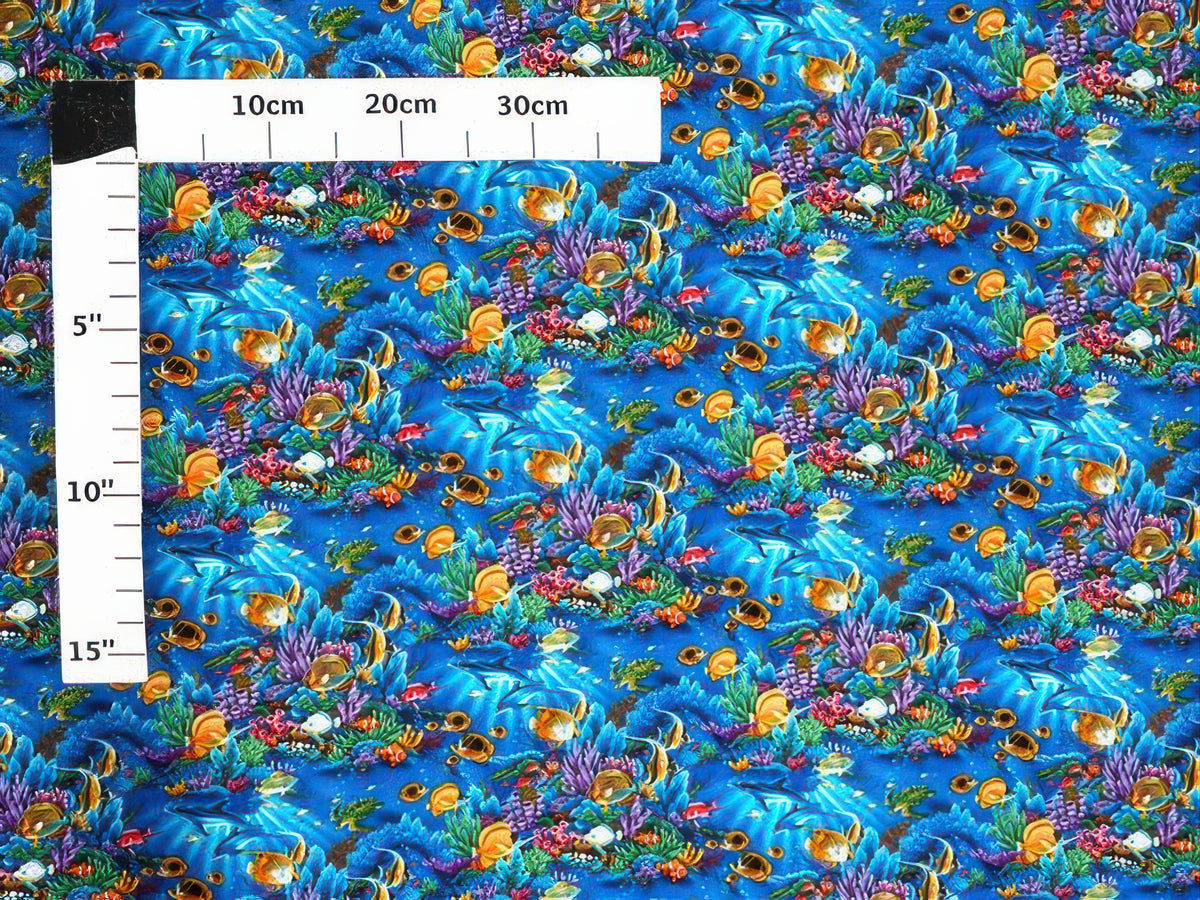 Ka Makani - Sea Life Paradise Turquoise 100% Cotton Hawaiian Fabric NS-342