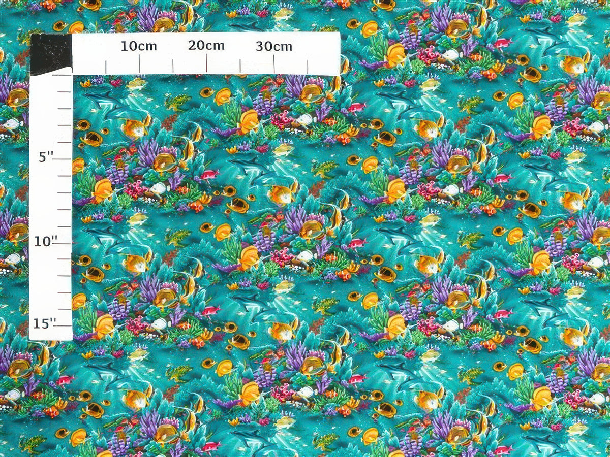 Ka Makani - Sea Life Paradise Aqua 100% Cotton Hawaiian Fabric NS-342