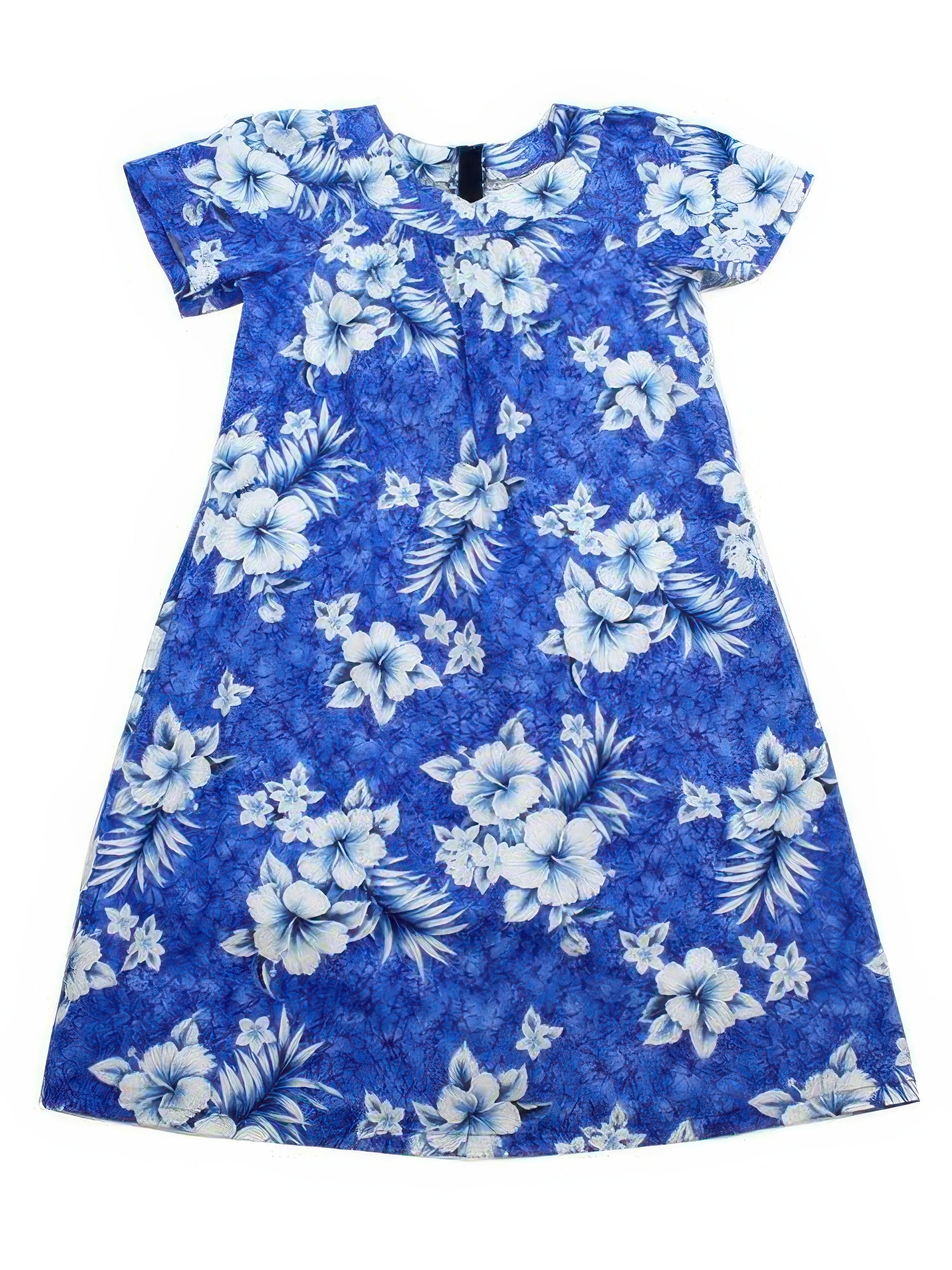 Two Palms - Crack Hibiscus Blue Cotton Hawaiian Midi Muumuu Dress