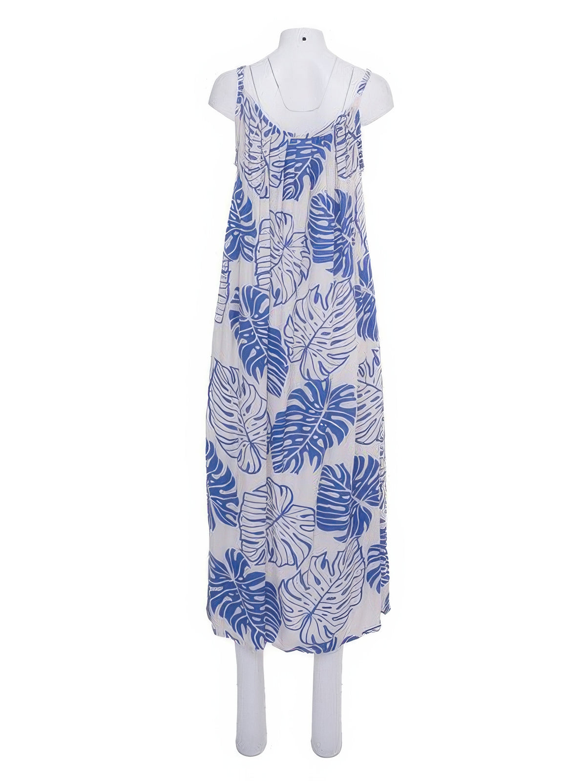 Napua Collection Honolulu - Reverse Monstera Blue Rayon Ankle Long Dress
