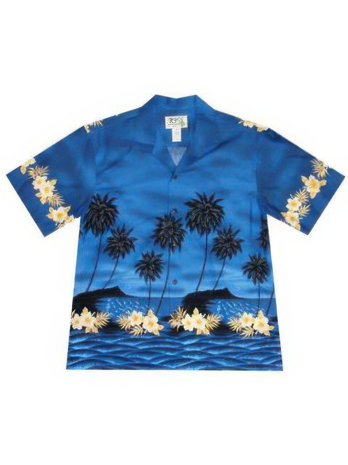 Ky's - Palm Tree Silhoutte Navy Blue Cotton Poplin Men's Hawaiian Shirt
