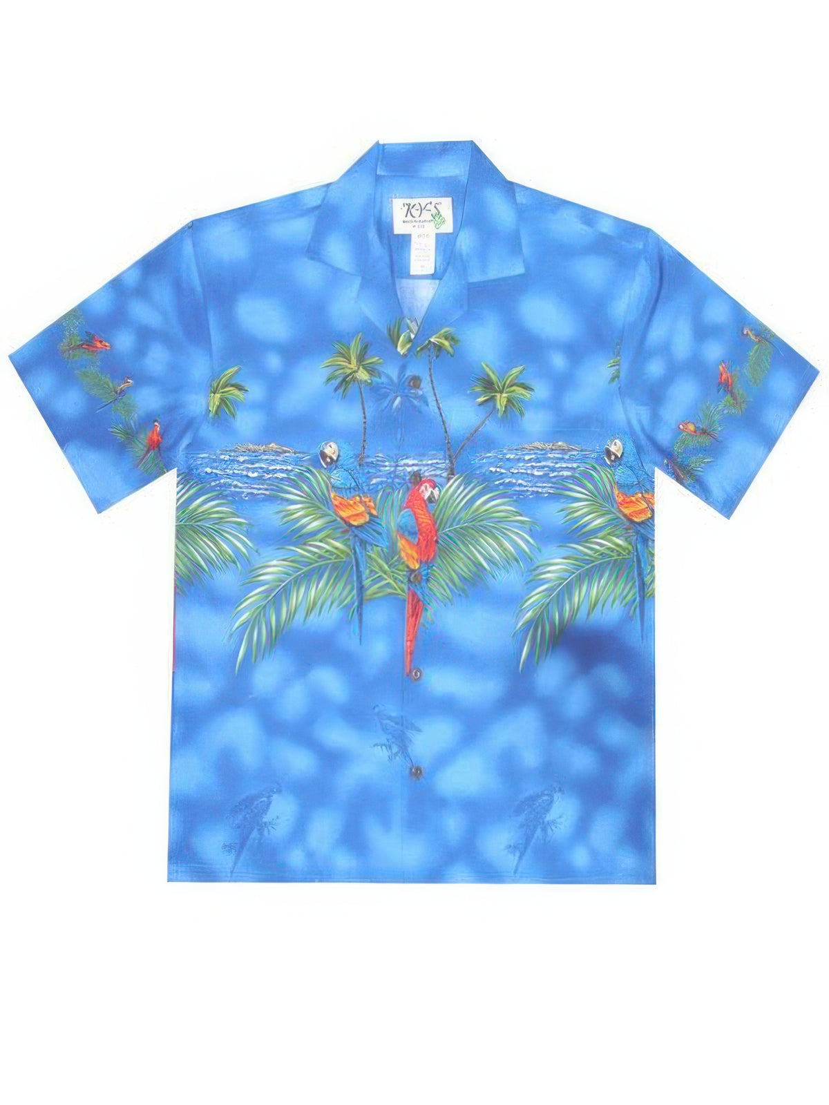 Ky's - Parrot On The Beach Navy Blue Cotton Men's Hawaiian Shirt