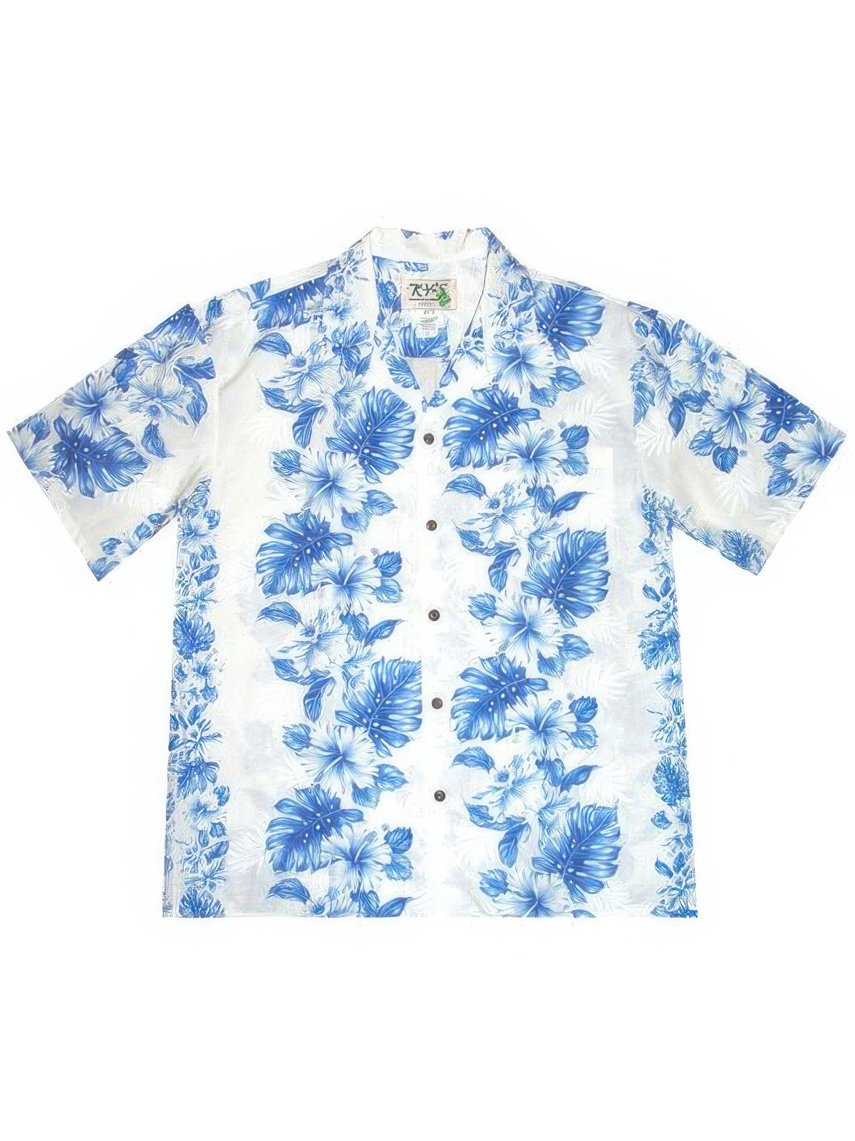 Ky's - loral Lei White Navy Cotton Poplin Men's Hawaiian Shirt