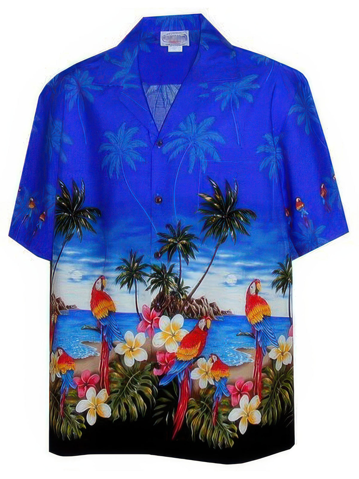 Pacific Legend - Parrot Blue Cotton Men's Border Hawaiian Shirt
