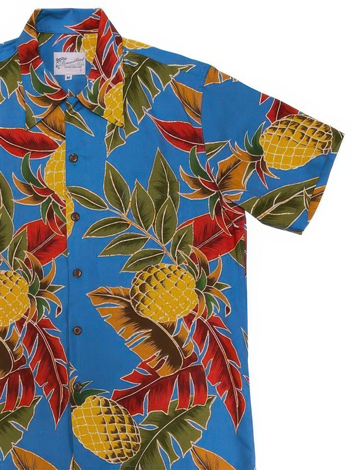 Paradise Found - Retro Pineapple Blue Rayon Men's Hawaiian Shirt
