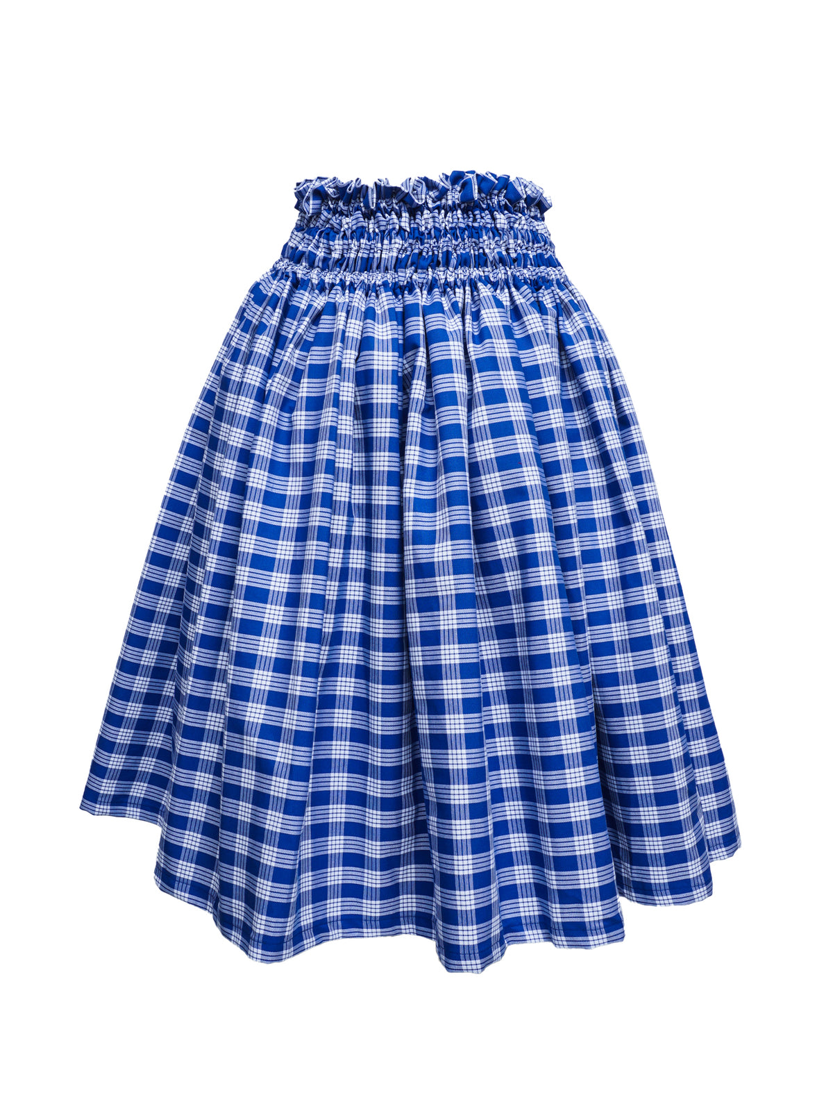 Ka Makani - Royal Blue Palaka Gingham Cotton Hula Pau Skirt / 3 Bands