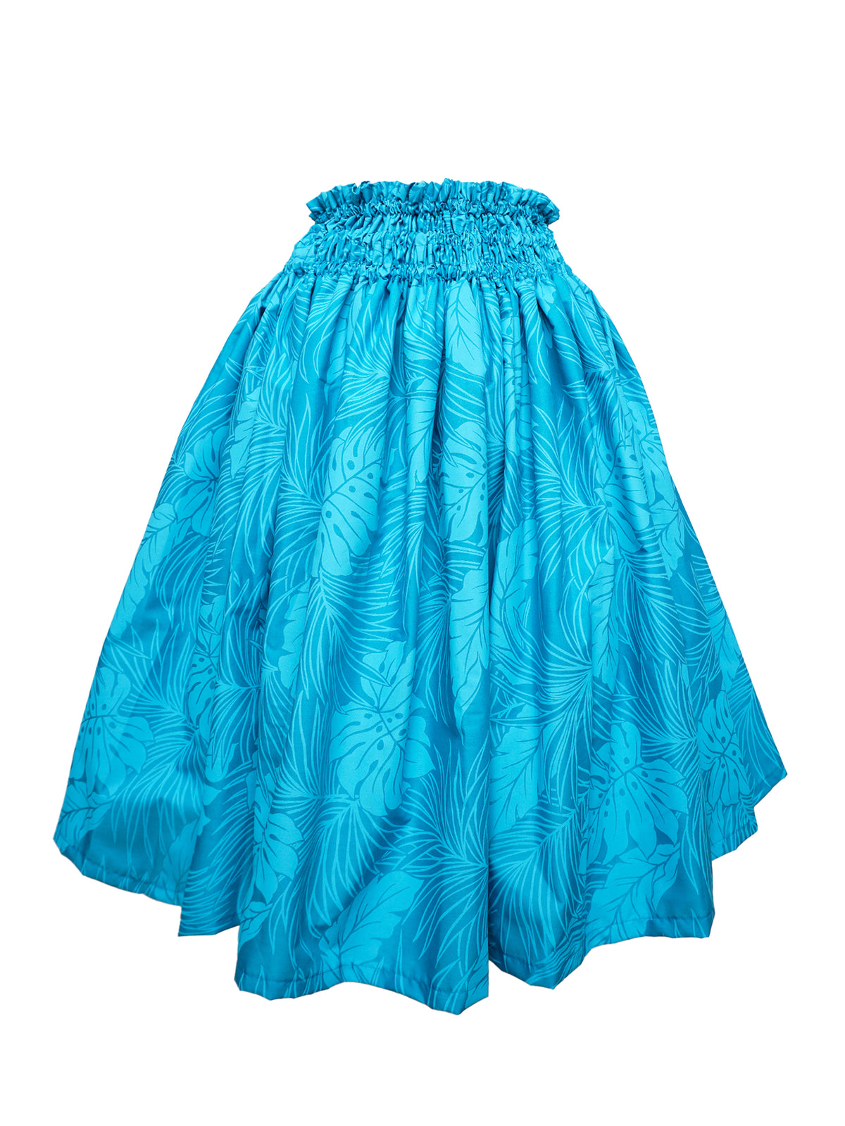 Ka Makani - Monstera Turquoise Poly Cotton Hula Pau Skirt / 3 Bands