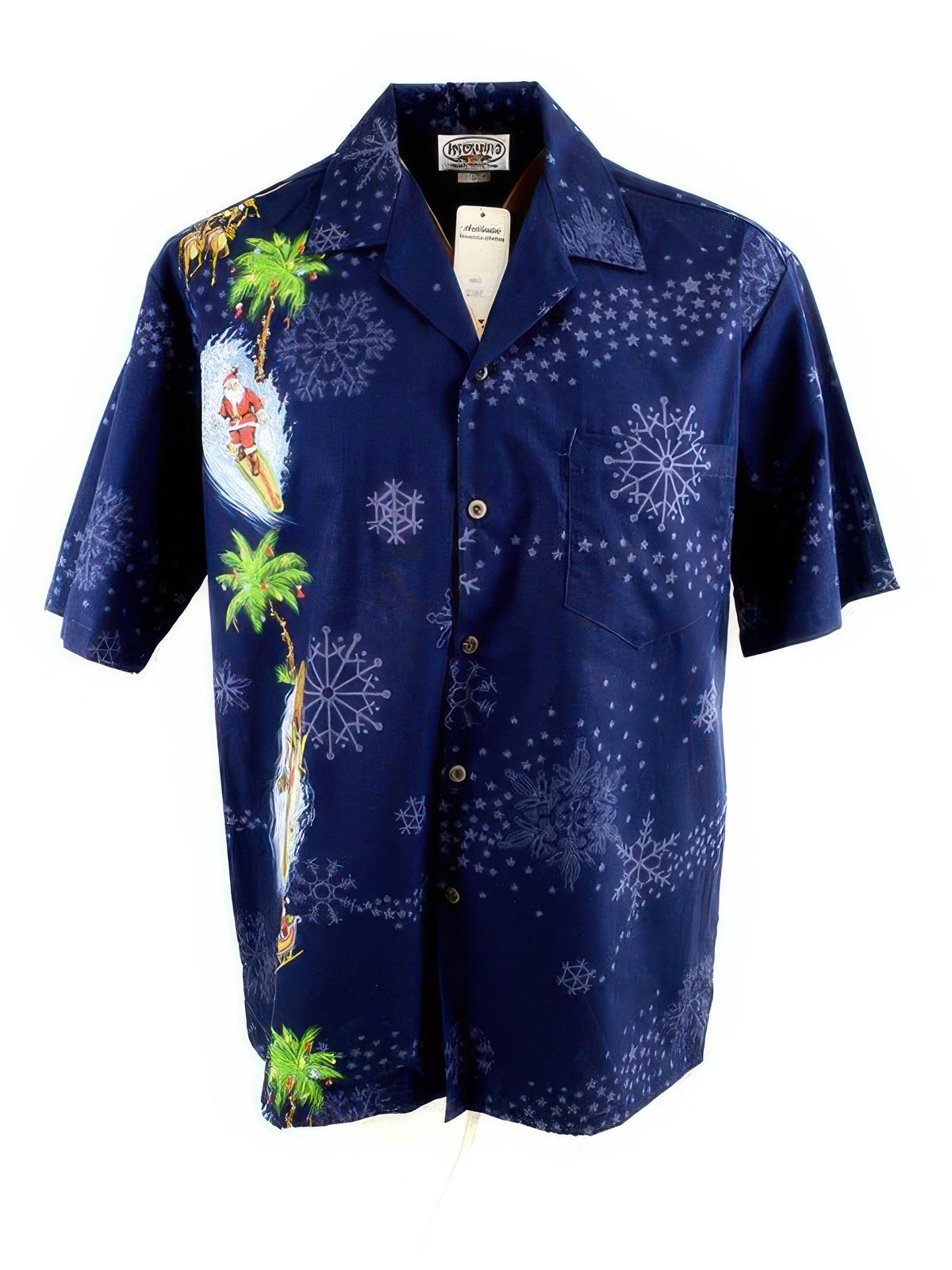 Pacific Legend - Surfing Santa Navy Cotton Mens Hawaiian Shirt