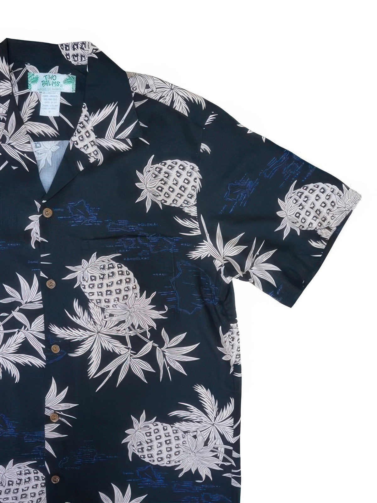 Two Palms - Pineapple Map Black Rayon Men's Hawaiian Shirt