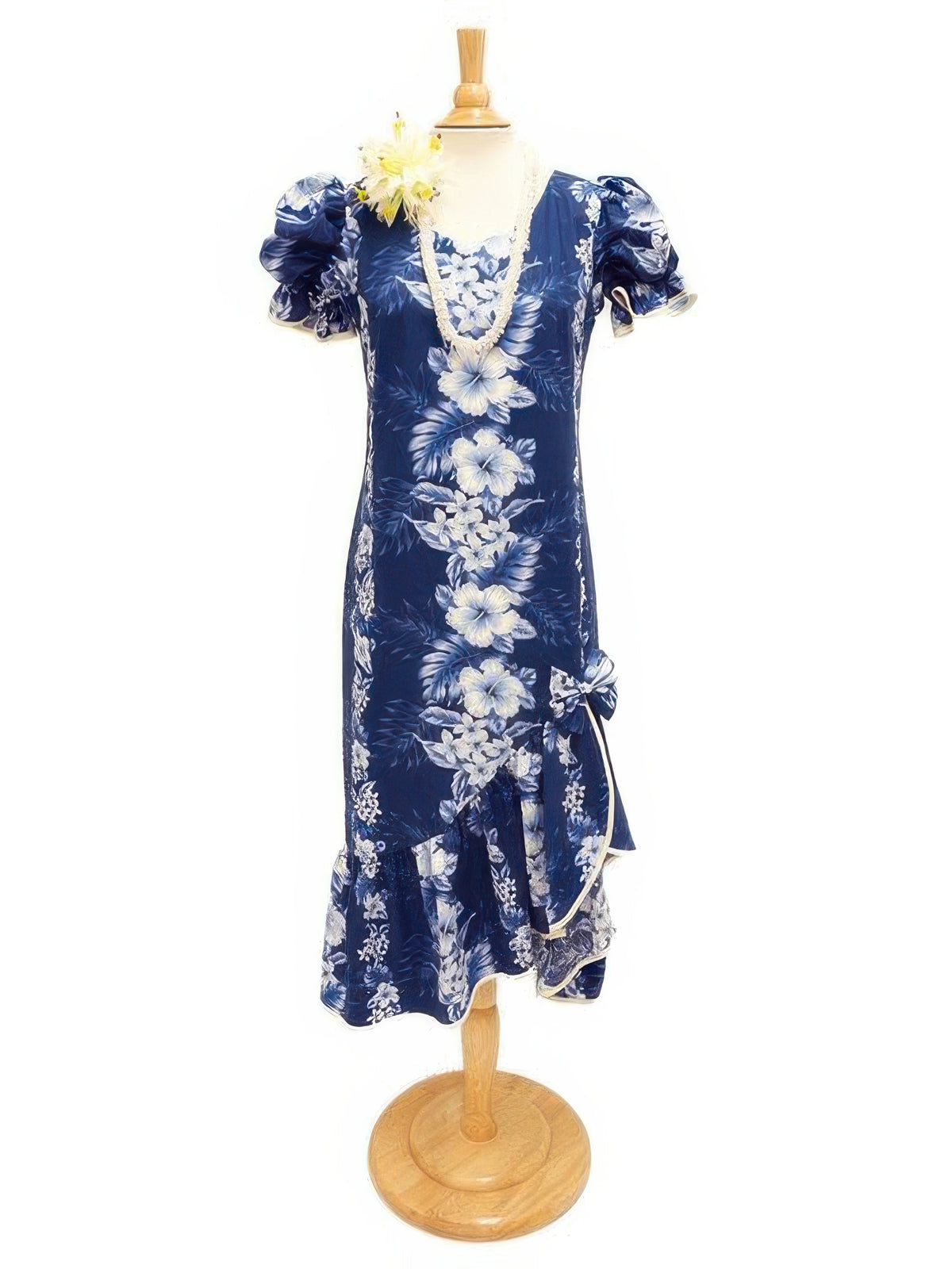 Two Palms - Pacific Panel Navy Cotton Hawaiian Long Muumuu Dress