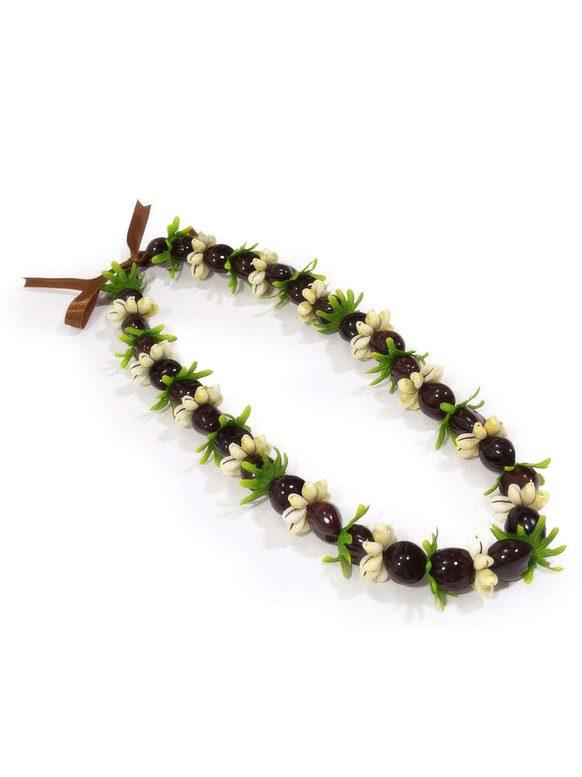 Ka Makani - Brown Kukui Nut, Leaf & Shell Combination Lei