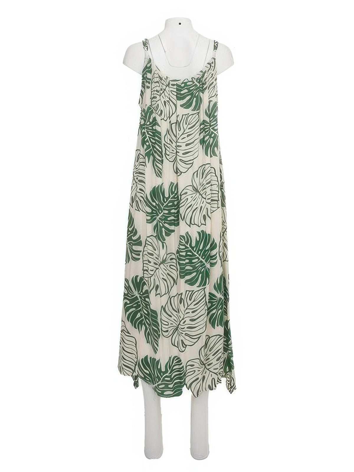 Napua Collection Honolulu - Reverse Monstera Green Rayon Ankle Long Dress Napua Collection Honolulu - Reverse Monstera Green Rayon Ankle Long Dress