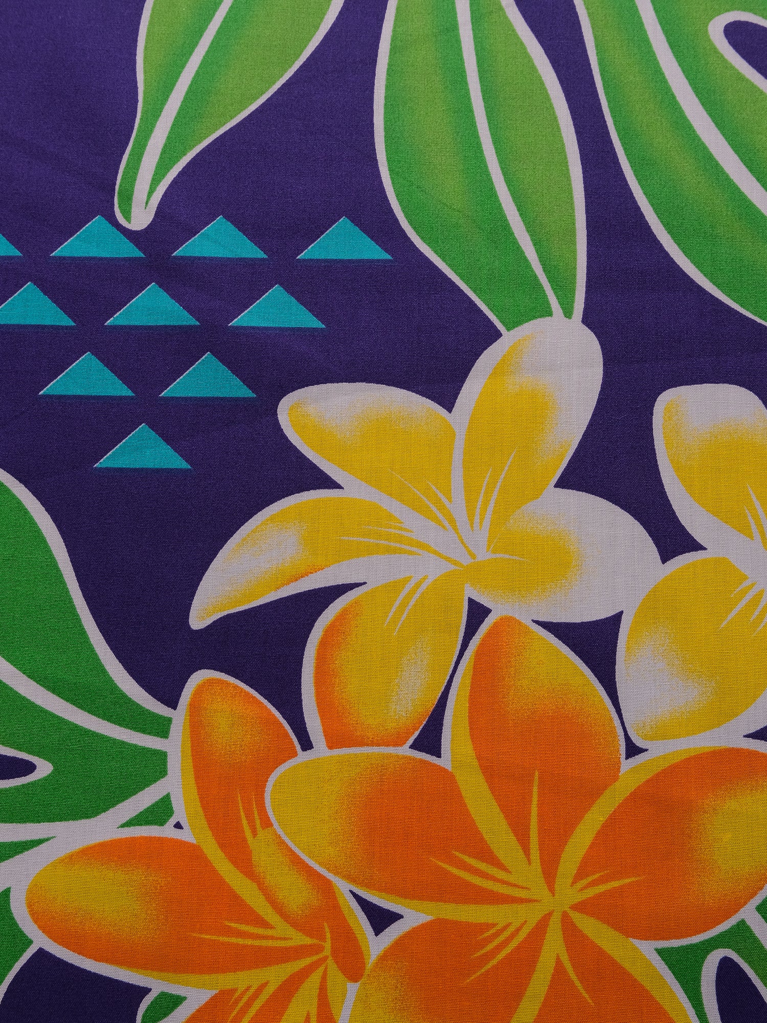Ka Makani - Plumeria & Leaf Purple Poly Cotton Hawaiian Fabric LW