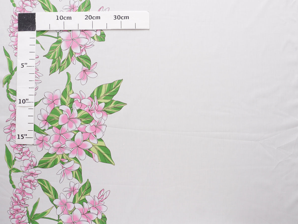 Ka Makani - Plumeria & Ti Leaves Lei Natural Poly Cotton Hawaiian Fabric LW-25-980